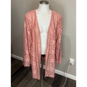 Woman Within Plus Size 24W Pink Long Sleeve Lace Floral Cardigan